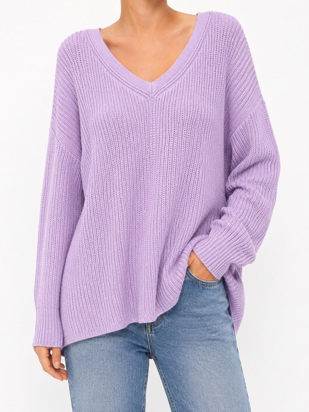 TALBOTS 100% Pima Cotton Lavender Purple V Neck Knit Sweater Plus Petite | 2XP